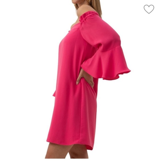 NWT Trina Turk Off-Shoulder Pink Bell Sleeve Dress XS - Picture 2 of 6